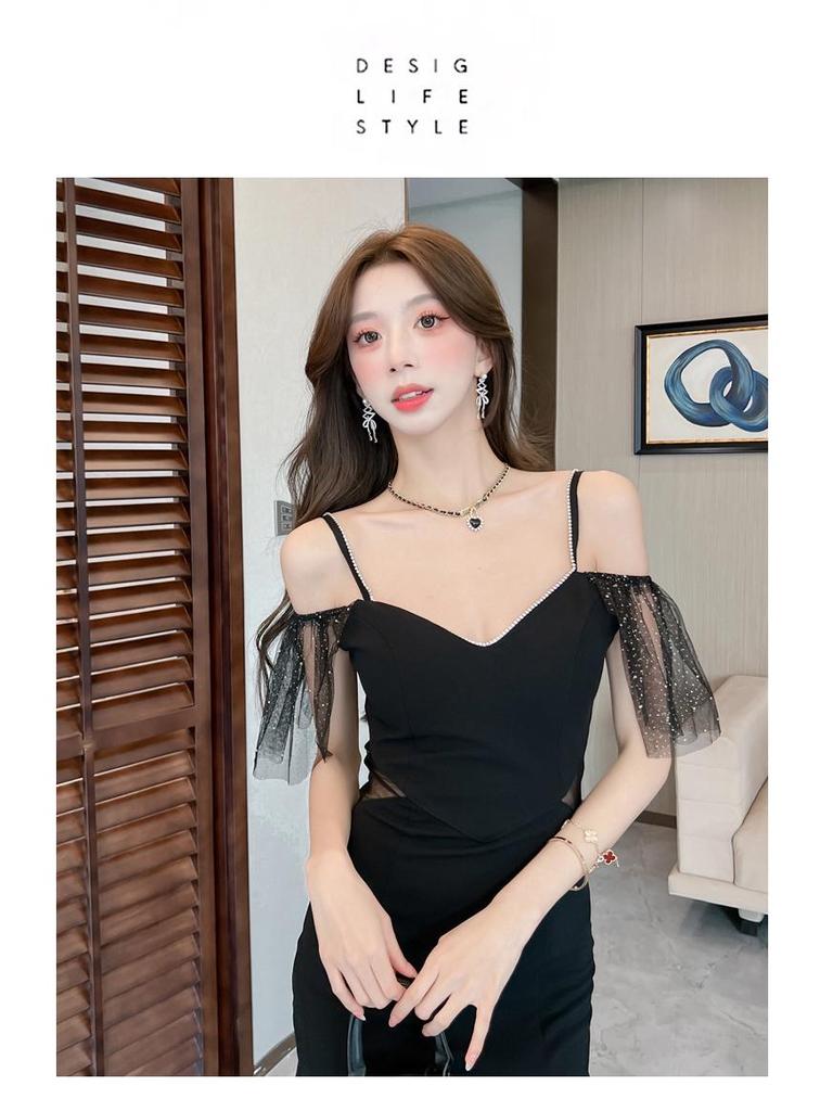 Women's Sexy Black Evening Dress - Elegant, Slim-Fit Summer Banquet Fashion