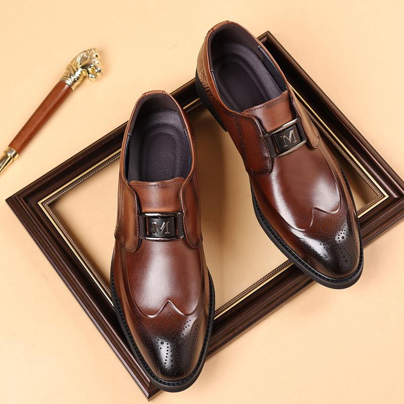 Pointed Brock Men'S Leather Shoes Leather Retro Carved Men'S Shoes British Men'S Business Dress Shoes