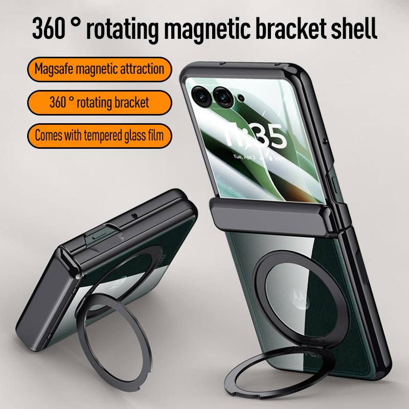 For MOTO Razr 60 60 Ultra 360° Swivel Alloy Bracket Magnetic & Bracket & Ring 3-in-1 Tempered Glass Film Anti-Drop Phone Case