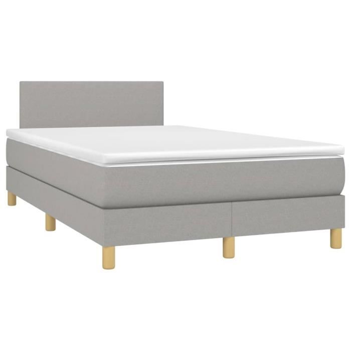 3140441 vidaXL Lit à sommier tapissier avec matelas Gris clair 120x200cm Tissu