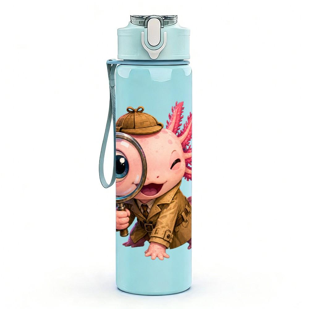 1PC Magnifying Glass Boy Character Pattern 750ml Color Plastic Sports Water Bottle Leakproof Flip Straw Lid Suitable for Sports Office Home Use