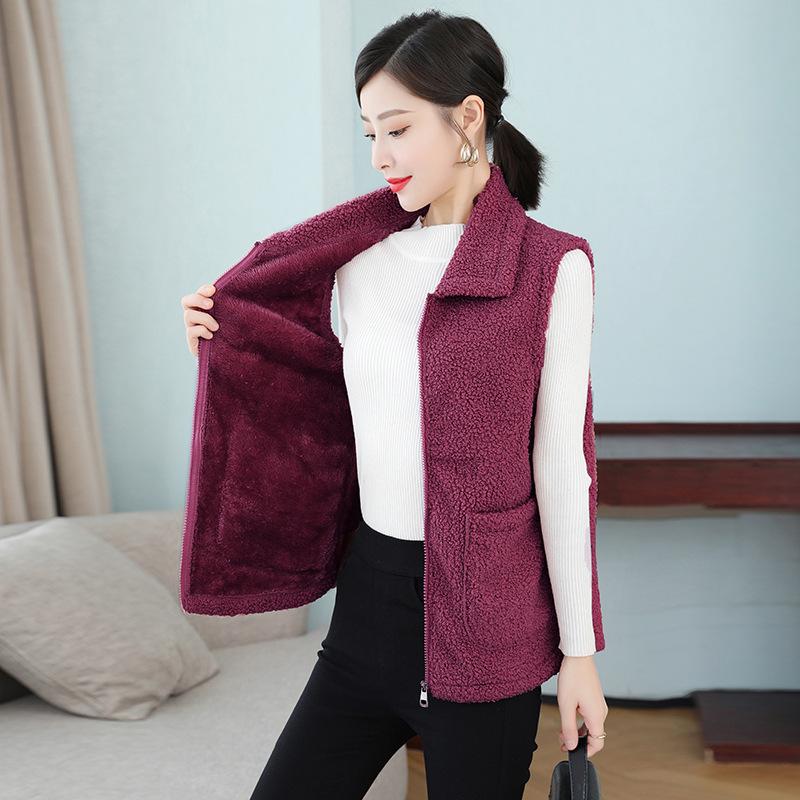 Women's Solid Color Lambswool Vest Short Style Grained Velvet Vest