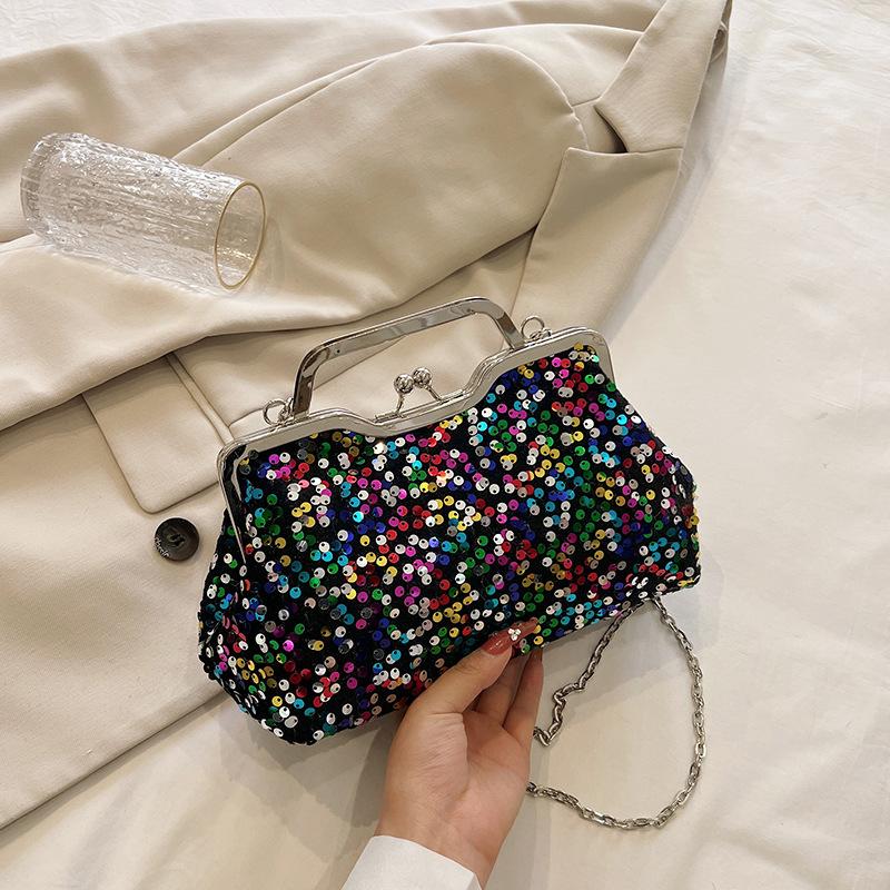 

Сумка Женская 2025 Лето Новая Блестящая Портативная Вечерняя Сумка Мода Зарубежный Стиль Цепочка Кроссбоди Застежка-Клипса Сумка-Ракушка разноцветный