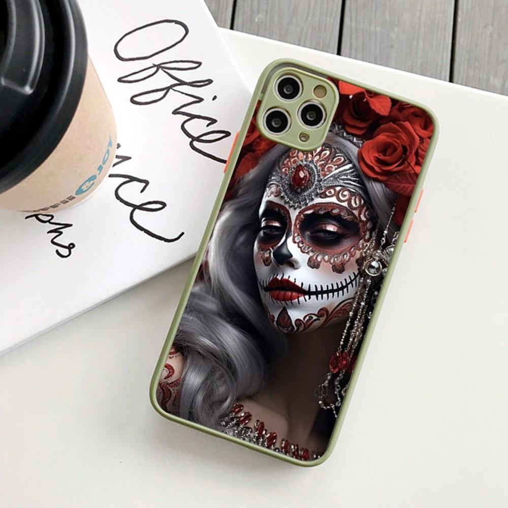 

Catrina Beautiful Rose Girl Skull Phone Case For IPhone 14 11 12 13 Mini Pro Max 8 7 Plus X XR XS MAX Translucent Matte Cover iphone 13