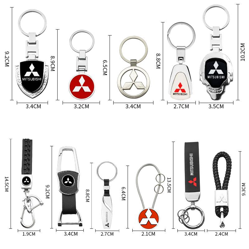 For Mitsubishi Outlander ASX Eclipse Cross Pajero Lancer 3D Metal Leather Car Styling Keychain Key Rings Key Holder Accessories