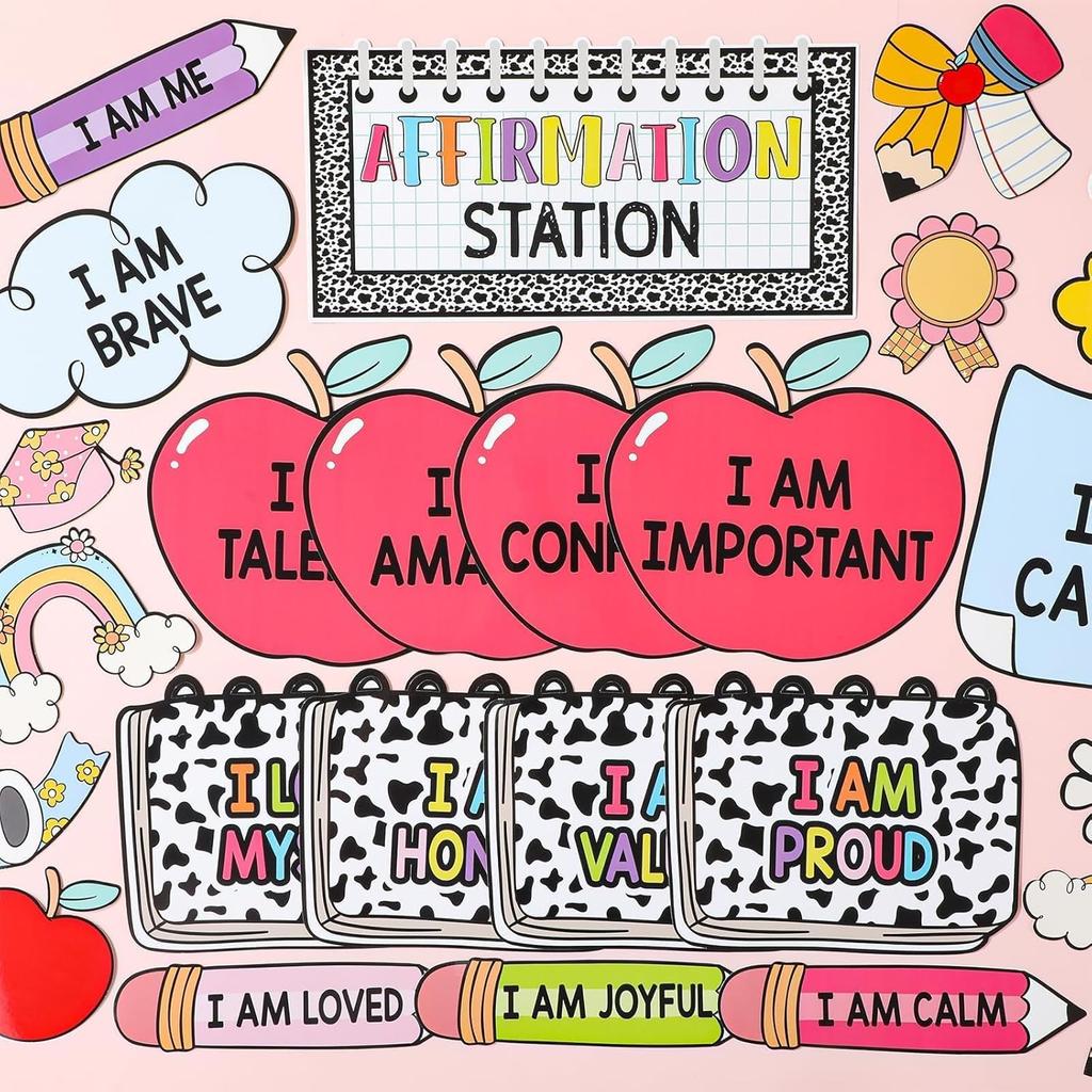 Schoolgirl Affirmation Station Bulletin Board Set Composition Motivational Poster for Classroom Decoration Positive Cutout Pirational Mirror Growth
