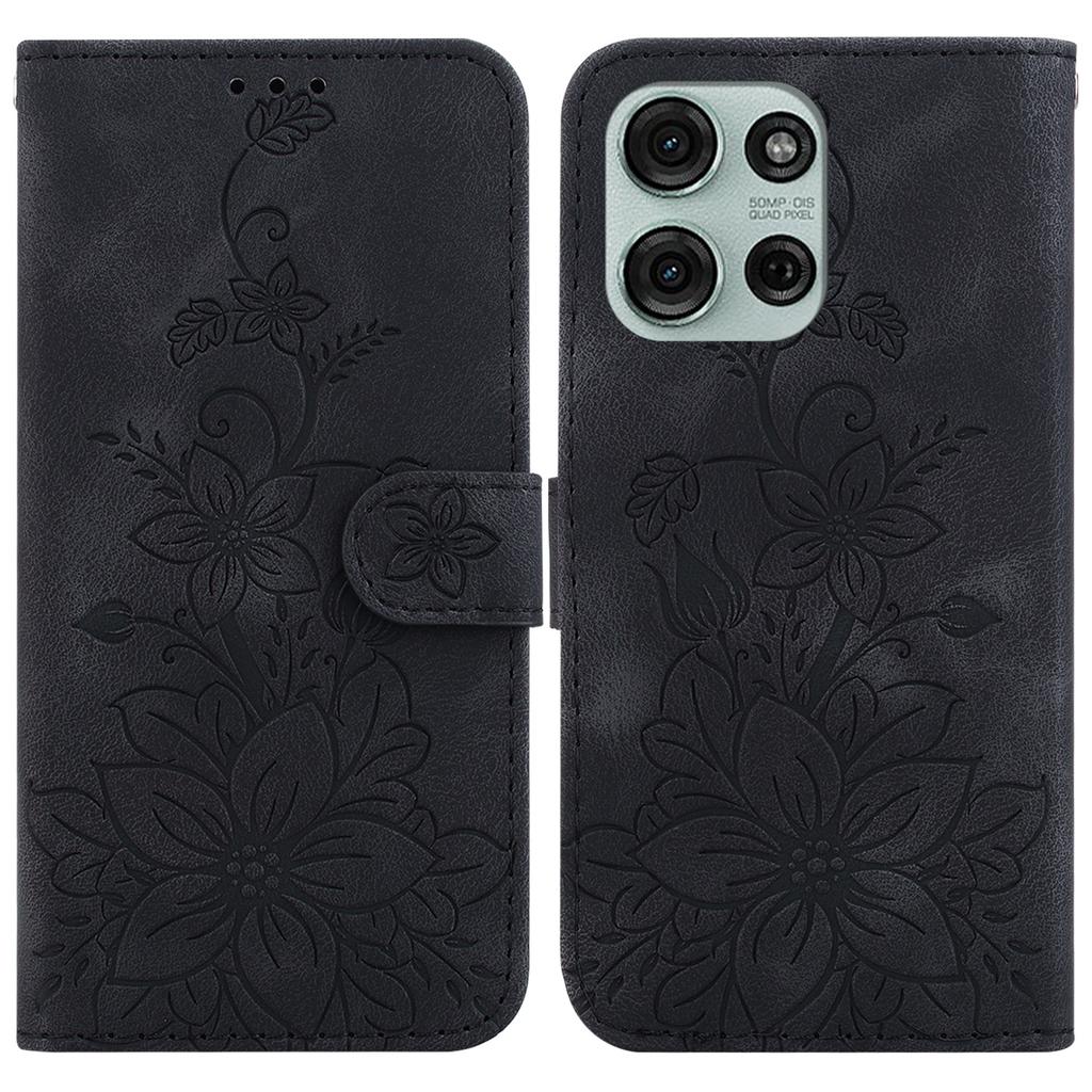 For Motorola Moto G75 5G Case Lily Flower Imprint Leather Phone Cover with Stand