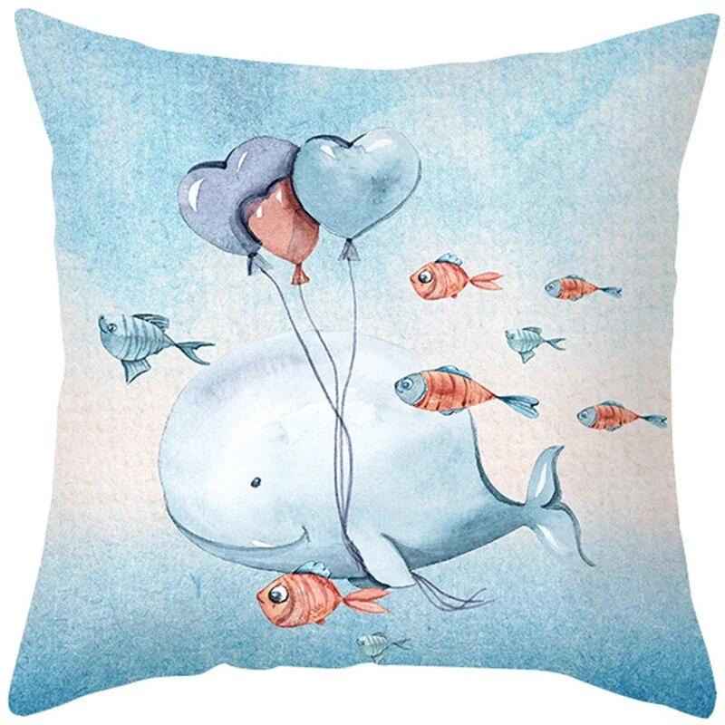 Sea Life Throw Pillow Office Sofa   Spring Home Decor Case Square Blue  Cushion Cover
