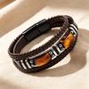 Adjustabl Leather Bracelet Multi-Layer Beaded Bracelet Tiger Eye Stone Bracelet  Women