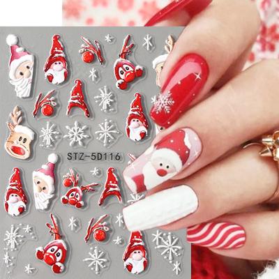 Nagelaufkleber Winter Weihnachten Schneeflocke Elch Weihnachtsmann Christbaumkugel 5D Geprägter Nagelaufkleber