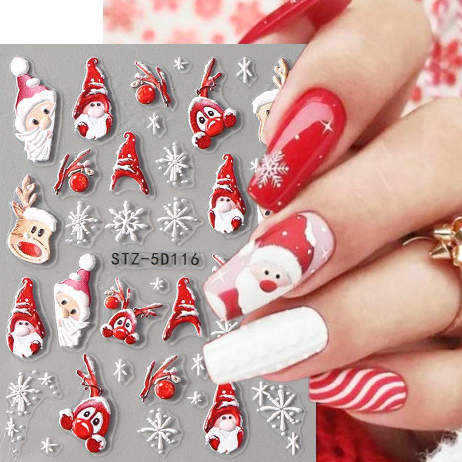 Nail Art Sticker Winter Christmas Snowflake Elk Santa Claus Christmas Ball 5D Embossed Nail Art Sticker