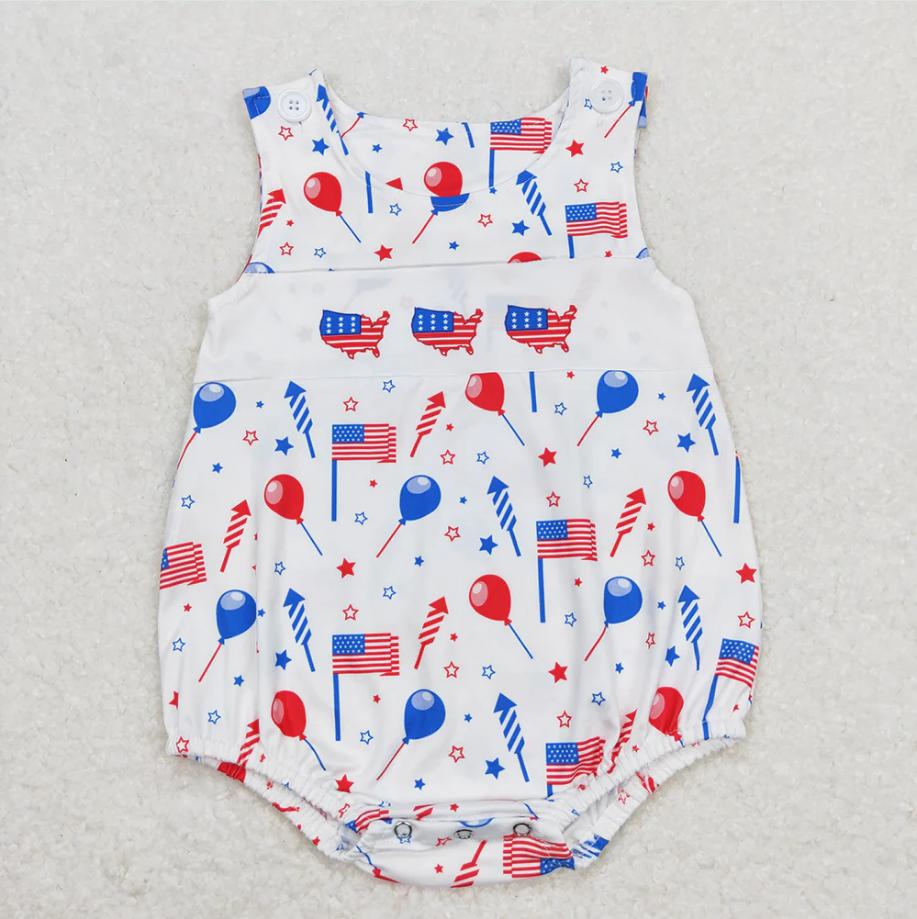 Sibling Boys Baby Girls 4th of July Flags Balloons Kids Outfits Sets