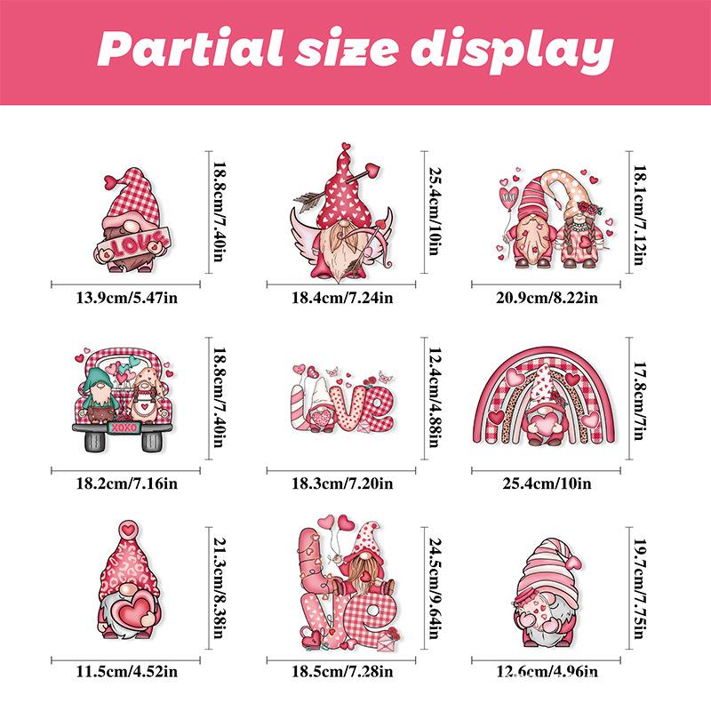 9pcs Valentine's Day Gnomes No Glue Static Sticker Window Glass Refrigerator Sticker