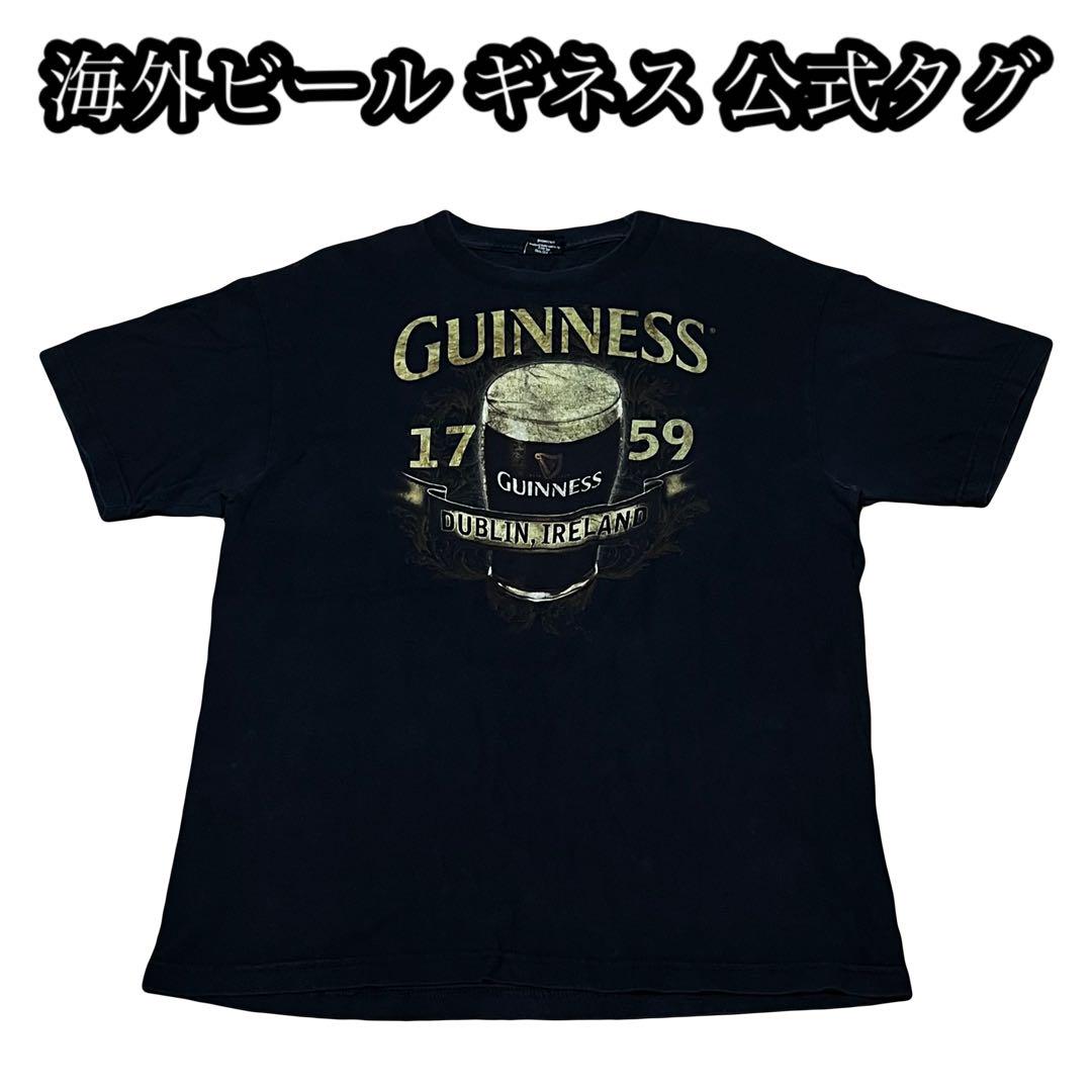 

[USED] 90s Y2K Guinness Official Beer Tag Print Rare Black T-Shirt