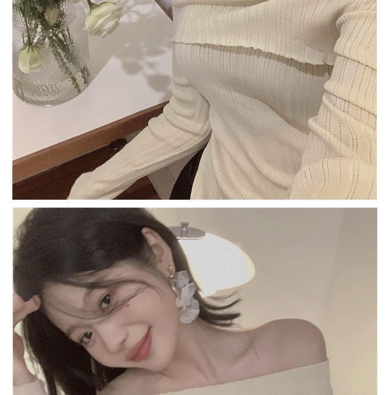 2024 French One-Shoulder Slit Knit Sweater: Women's Spring Irregular Slim-Fit Long Sleeve Top