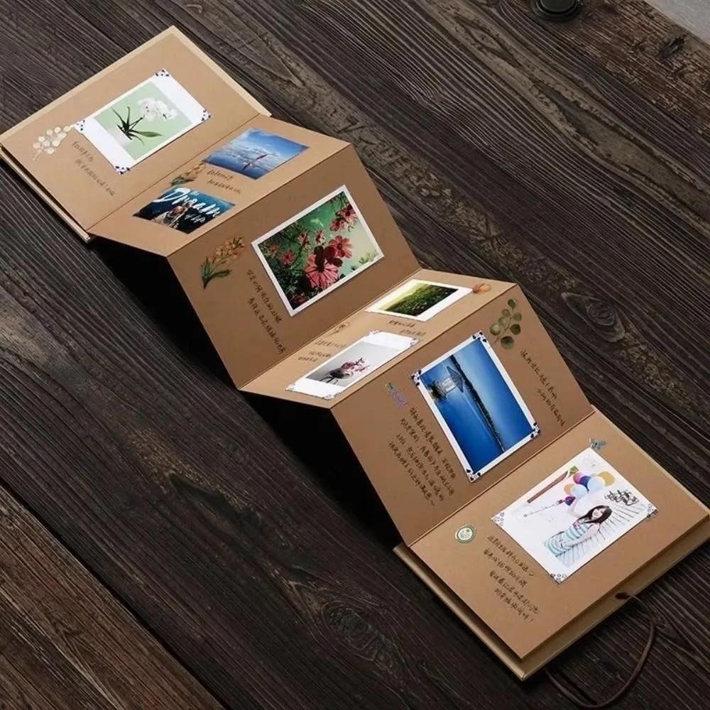 Adhesive Style Folding Photo Album Retro Scrapbook Album Accordion Photo Album  Travel Journal