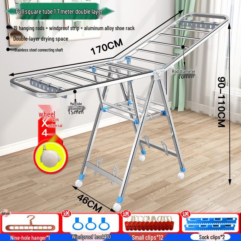 Wing-Shaped Stainless Steel Folding Clothes Rack for Indoor Drying and Storage