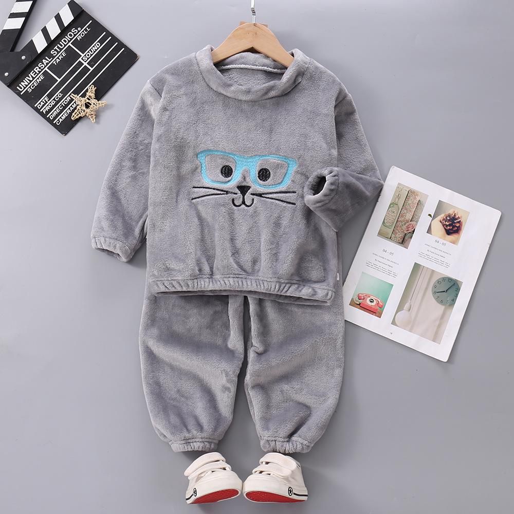 2023 Herbst/Winter Fleecefutter Kinder Cartoon Flanell Pyjama Set