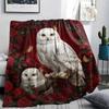 1PC Red Rose Owl Print Flannel Blanket, High Quality All Seasons, Home Decor, Warmth and Comfort, Perfect for Christmas Gifts
