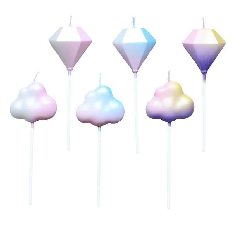 Single Gradient Color Diamond Cloud Birthday Candle Cake Decoration Party Supplies Creative Colorful Candle