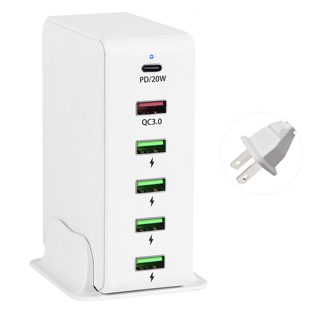 818PD USB Charger Block PD20W/QC3.0 Multi-Port Fast Charging Station Adapter for Smartphone/Tablet/Earphone