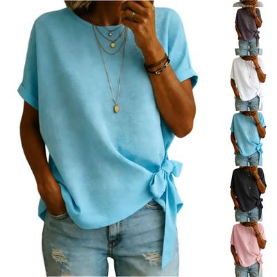Fashionable Ladies' Summer New Arrival  Color Loose T-Shirt With Ruffled Hem