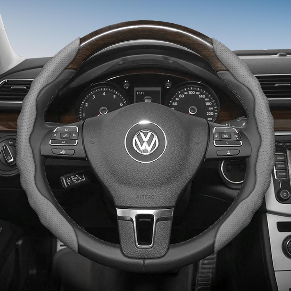 Suitable for Volkswagen Steering Wheel Cover, Wavy Sports Breathable Leather Segmented Anti-Slip Sweat-Absorbing Protective Cover Golf Passat Polo