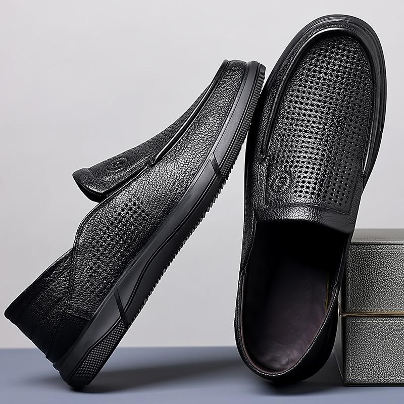 Sheepskin hollowed-out casual shoes men's soft-soled shoes summer men's shoes one pedal genuine leather dad hole breathable leather shoes men