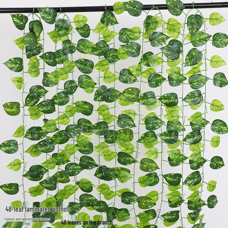 Artificial Rattan Green Pothos Leaf Vine: Decorative Plastic Plant for Ceiling or Home Décor