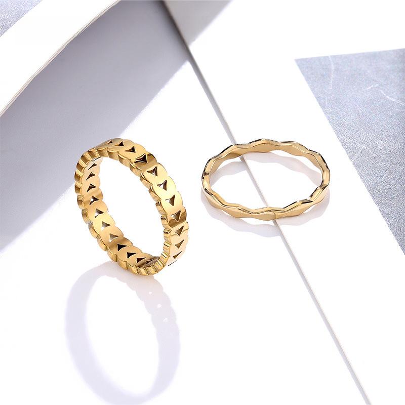 Japanese and Korean Rhombus Wave Ring Titanium Steel Electroplated Wheat Ear Ring Women's Simple and Exquisite Accessories