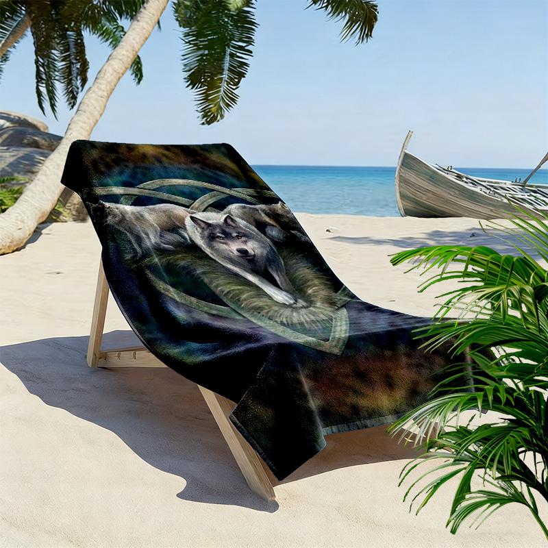 Wolf Print Beach Towel, Large Soft Quick Dry Towel for Beach Camping Swimming