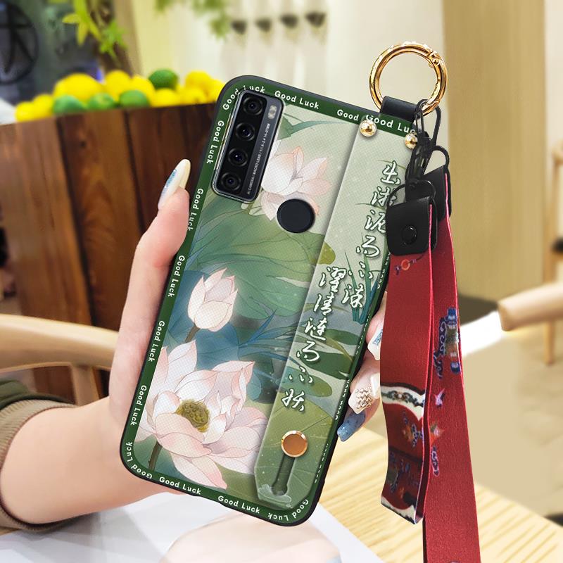 Anti-knock Ring Phone Case For TCL 20 SE Phone Holder Back Cover Elderly lady Dirt-resistant Protective Lanyard Silicone
