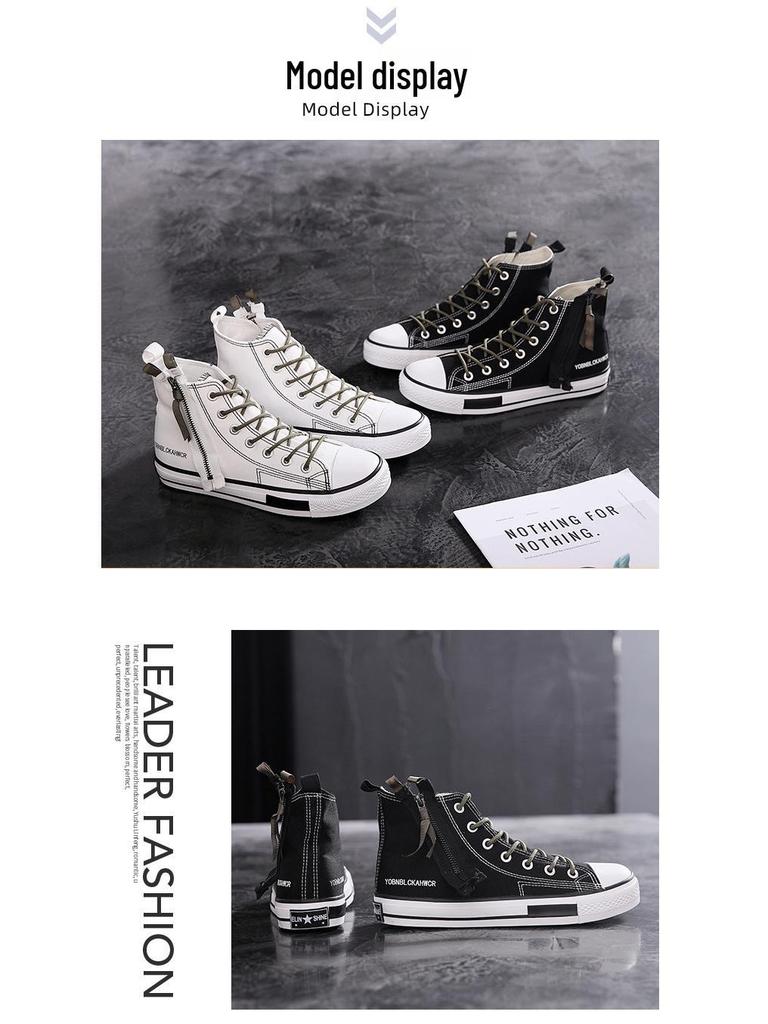 Hong Kong Style High-Top Canvas Shoes: Japanese Retro Zipper Trendy Workwear for Men