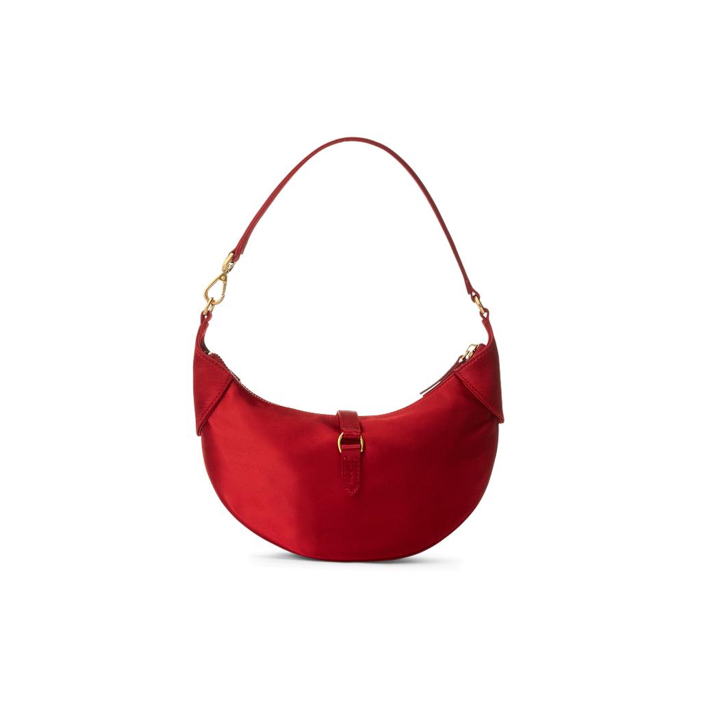 New Polo Ralph Lauren Polo ID Satin Fabric With Cow Leather Trim Handheld Handbag, Shoulder Bag Women's Red WAPOBAG02V20023