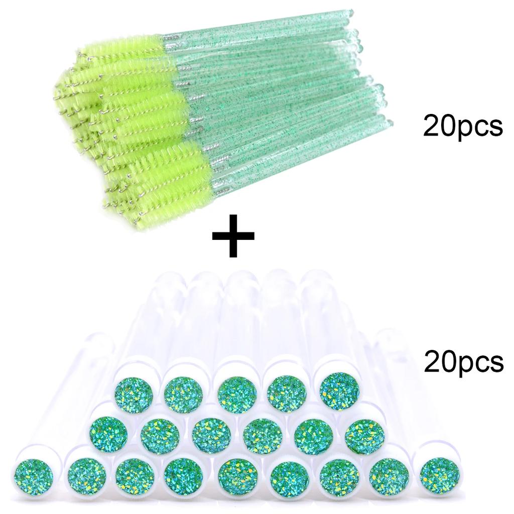 20Pcs Eyelash Brush With 20Pcs Containers Dust-proof Tube Reusable Eye Lash Mascara Wands Replaceable Makeup Applicators Tools