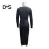 Fall Winter Women Dress V Neck Threa Loose Long Sleeves Solid Color Knitted Slim Waist Maxi Dress Stretchy Casual Dating Commuting Dress