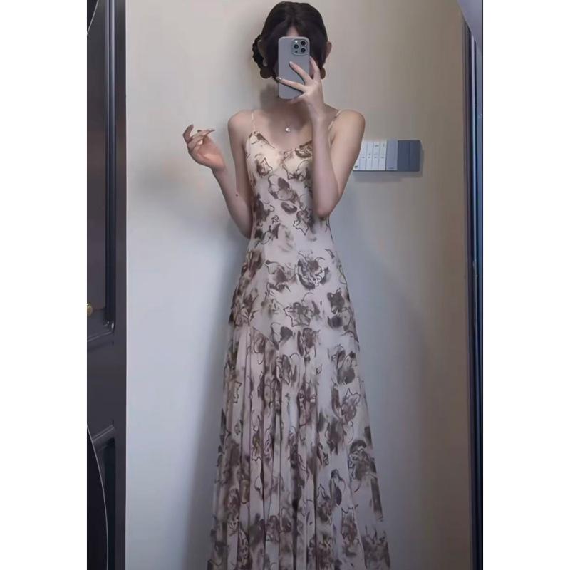 

Women s Spring/Summer Gradient Strap Sleeveless Waist-Cinched Long Dress 2XL