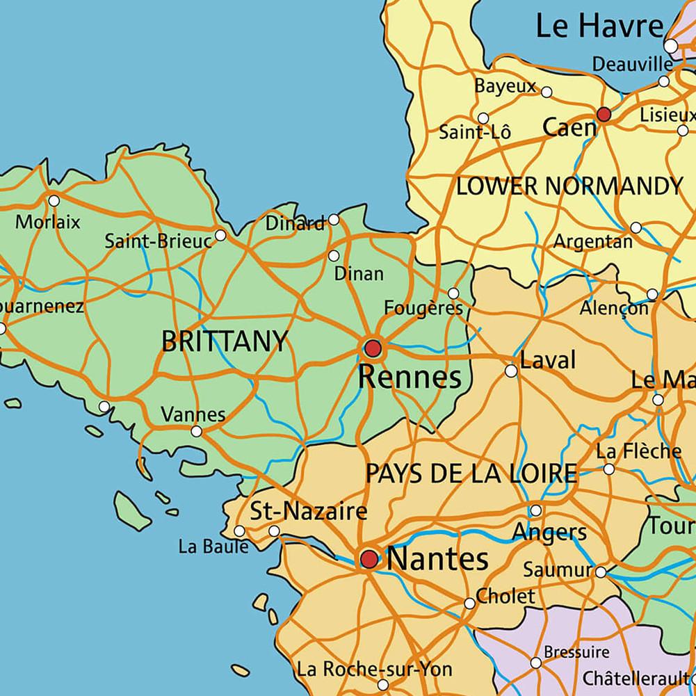 Nezarámované nástěnné umění s mapou Francie, geografická dekorace, do obývacího pokoje, ložnice, kanceláře, dárek pro cestovatele, k narozeninám, domácí dekorace
