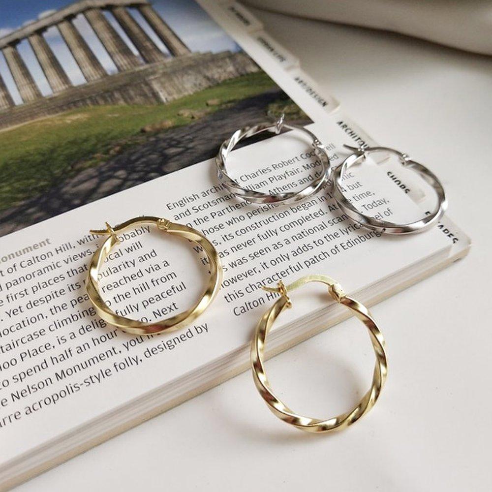 S925 Women's Daily Silver Twist Hoop Earrings (1 Pair) P0935W