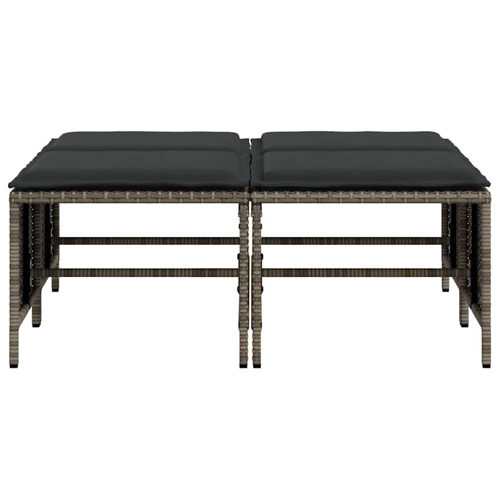 Garden Stool with Cushions 4 pcs Grey Poly Rattan