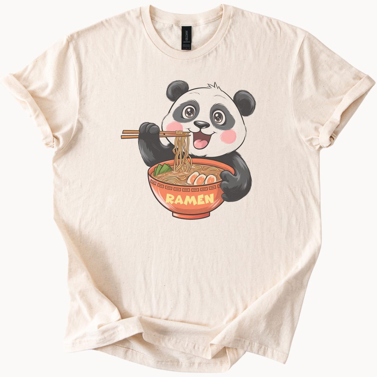 Cute Panda Eating Ramen Noodles Graphic T Shirt Kawaii Japanese Food Lover Cartoon Animal Tee Unique Fun Asian Cuisine Top 100