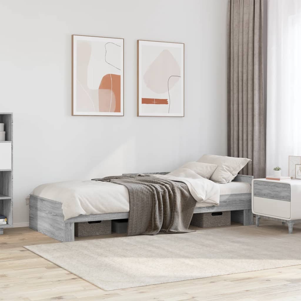 Bed Frame Gray Sonoma 90x200 cm Particleboard