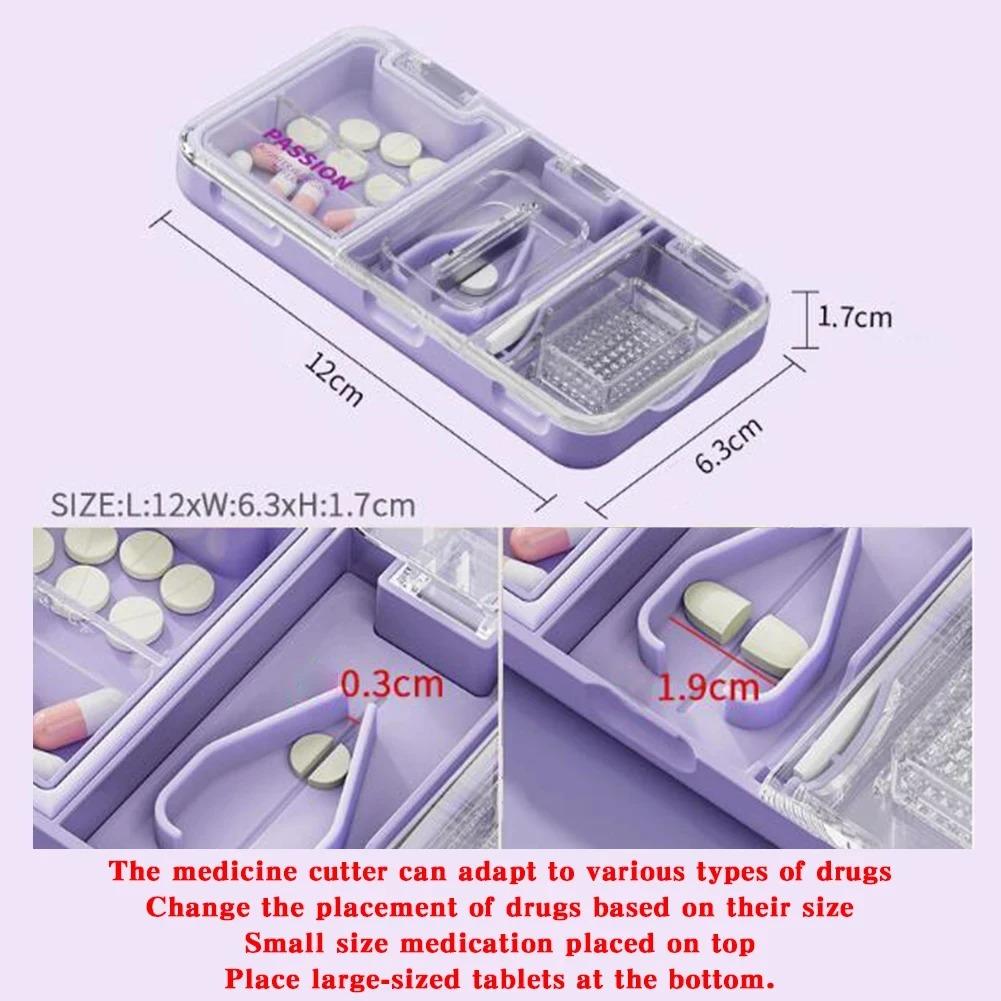 3 in 1 Pill Cutter Splitter Tiny or Small Large Pills Crusher Grinder with Powder Brush Grind Tablets Pill Carrier for Storage