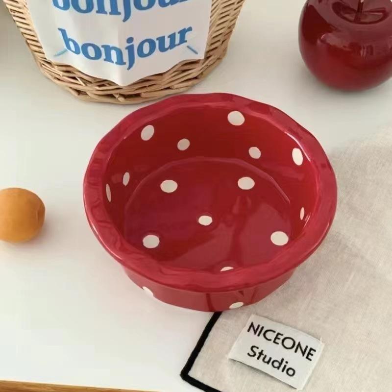 6-Inch lace pet food bowl dog cat polka dot ceramic bowl practical water bowl hot sale