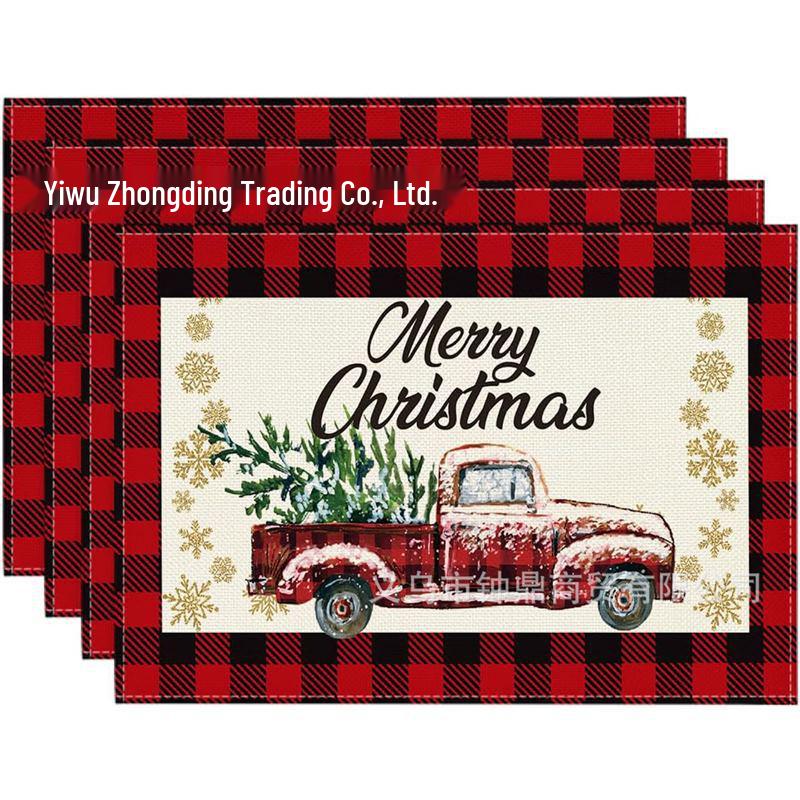 New Christmas Placemat: Pine Tree & Snowman Print, Linen, Heat-Resistant Winter Table Decor