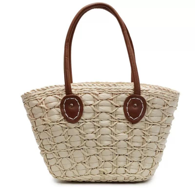

Large capacity straw woven bag woven bag women s shoulder vegetable basket handbag beach bag tote women s bag retro welt zipper