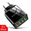 QC3.0 Multi-Port Fast Charger: 4 USB Ports, 5V/9V/12V, US & EU Plug, Travel Friendly.