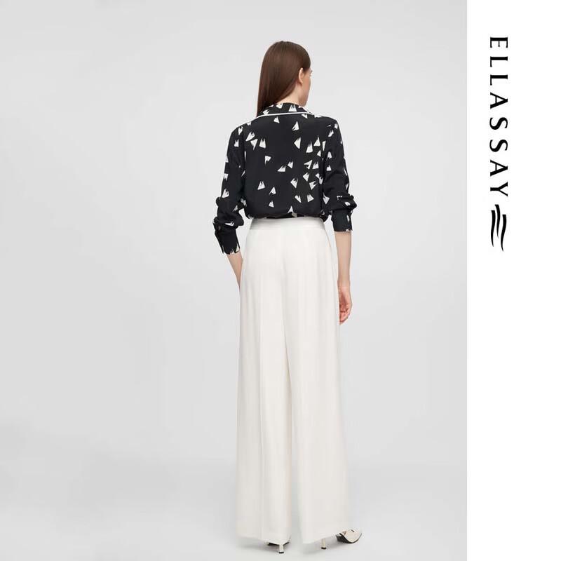 ELLASSAY Women's Mulberry Silk Blend Irregular Hem Slanted Placket Lapel Shirt