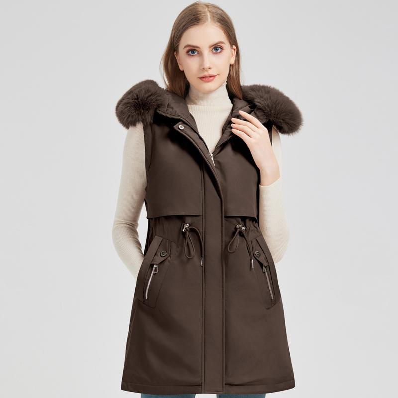 Fashion Winter Coat Female Long Parkas Hooded Faux Fur Collar Detachable Sleeves Loose Thick Warm Women's Jackets