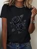 Women's Black Rose Floral Print Breathable Stretchy Round Casual Casual Attire & Sports Women's Harajuku Short Sleeve Casual